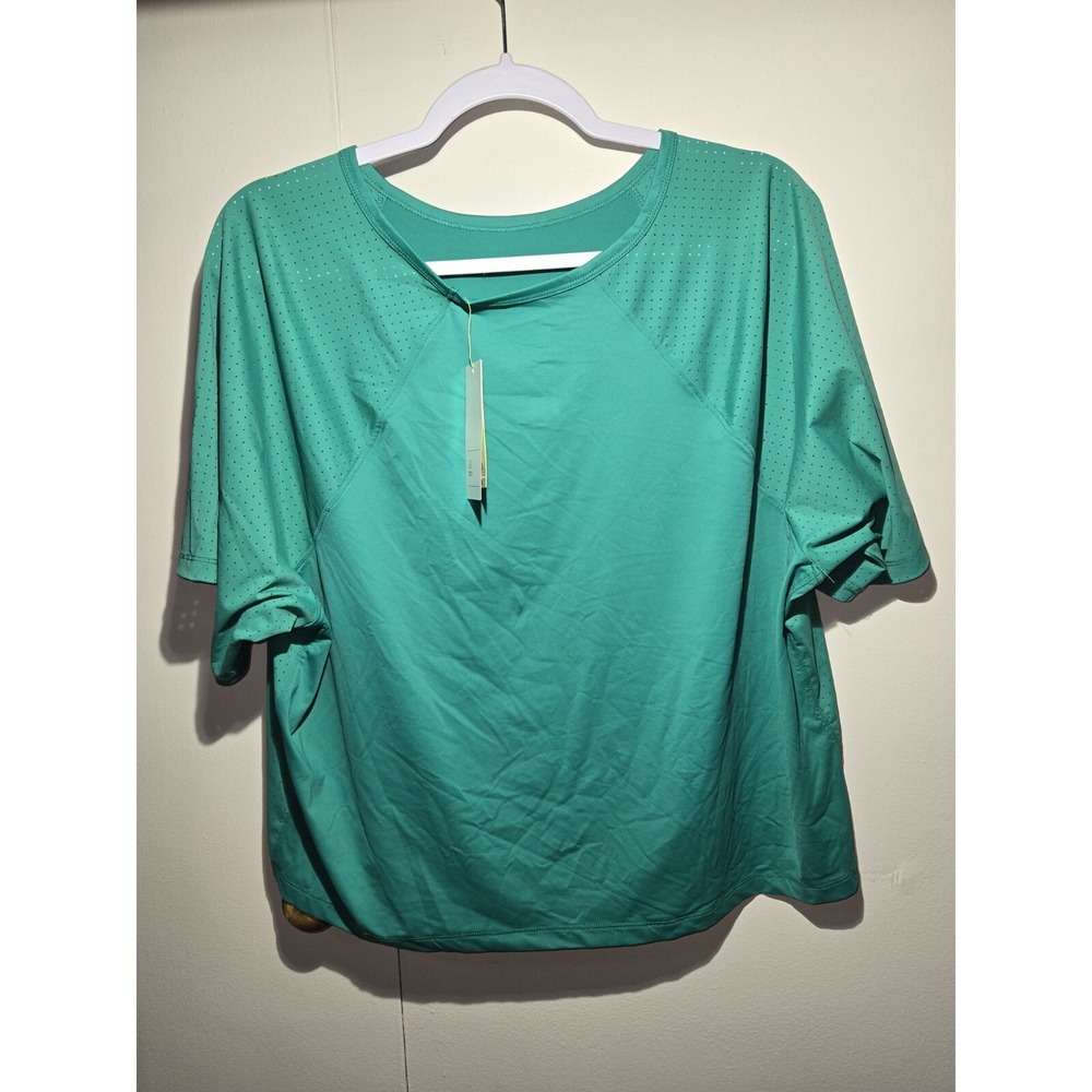 All in Motion Teal Green Perforated Activewear T-Shirt XXL Short Sleeve Workout - Picture 2 of 2